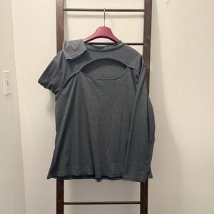 Grey Ribbed long sleeve shirt with cleavage window